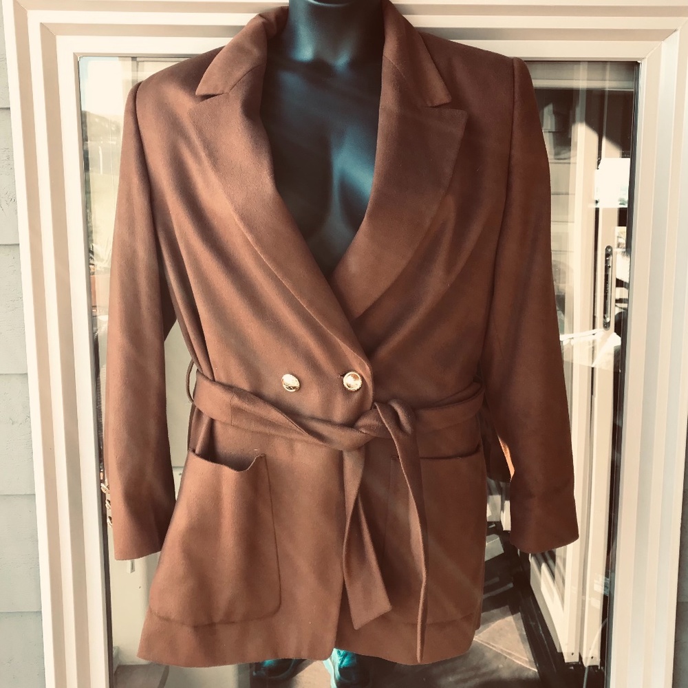 Escada long, sashed wool/cashmere jacket, 44/14